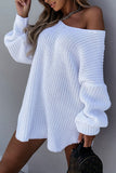Side Slit V Neck Sweater Dress - Fashiondia
