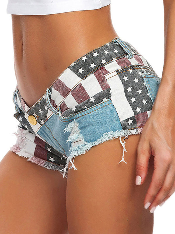 Women's Flag Print Sexy Low Rise Denim Shorts - Fashionpara