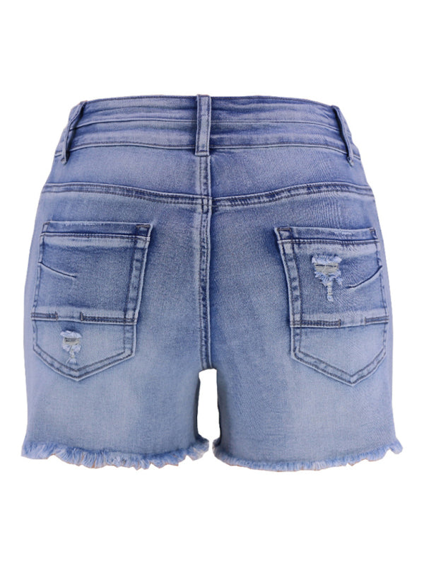 Women's High Waist Two Button Fashion Ripped Denim Shorts - Fashionpara