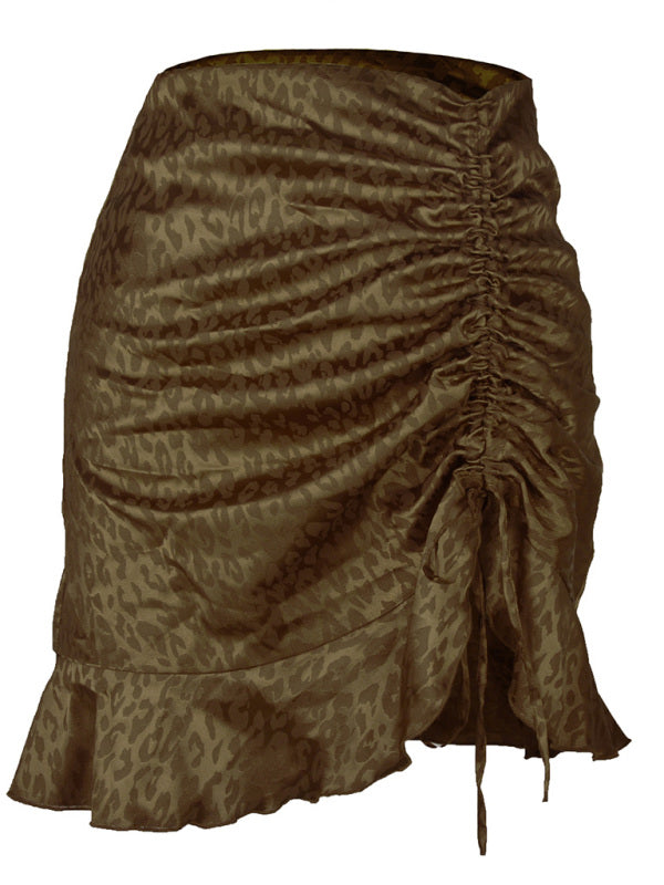 Women's Casual Fashion Drawstring Pleated Leopard Print Skirt - Fashionpara