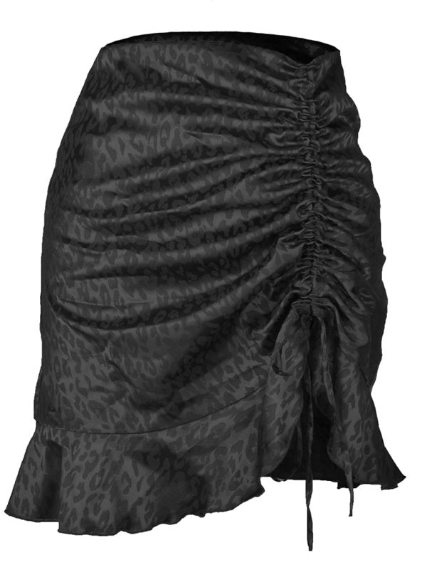 Women's Casual Fashion Drawstring Pleated Leopard Print Skirt - Fashionpara