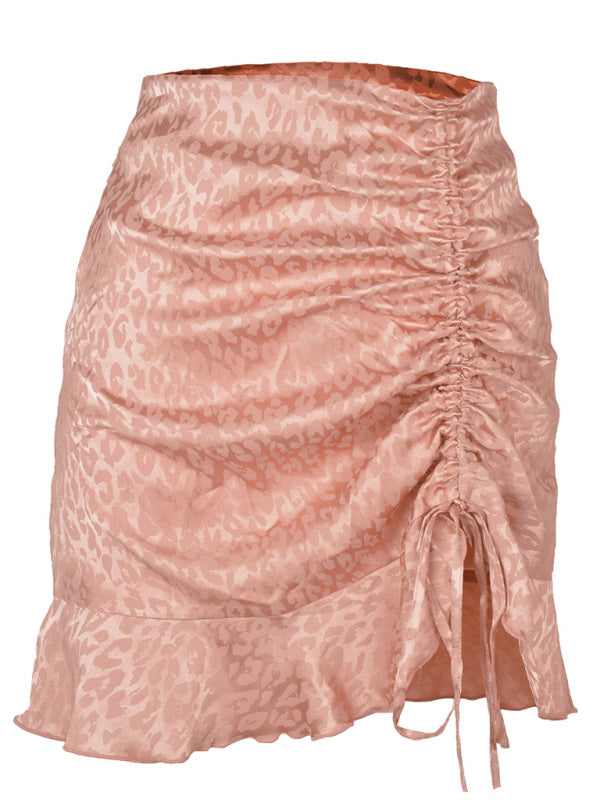 Women's Casual Fashion Drawstring Pleated Leopard Print Skirt - Fashionpara