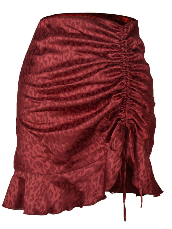 Women's Casual Fashion Drawstring Pleated Leopard Print Skirt - Fashionpara