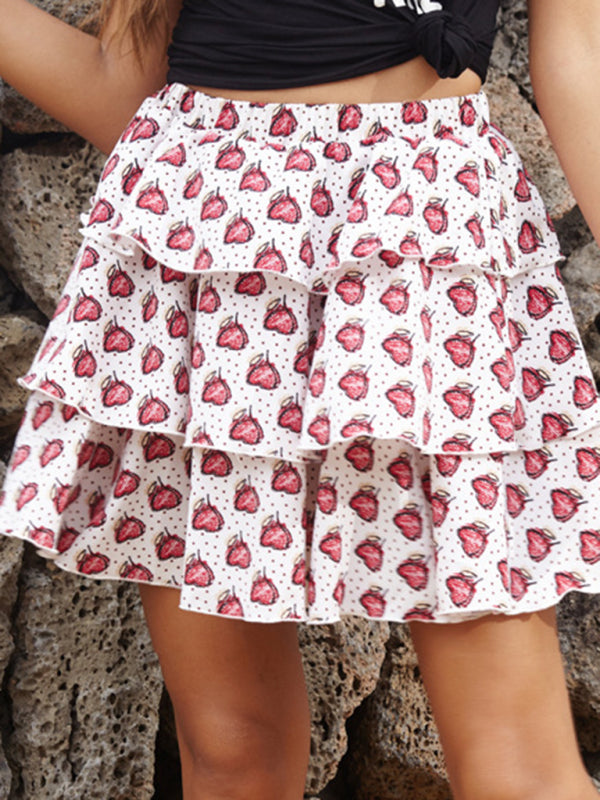 Skirt a-line skirt new elastic layer cake floral pleated skirt - Fashionpara