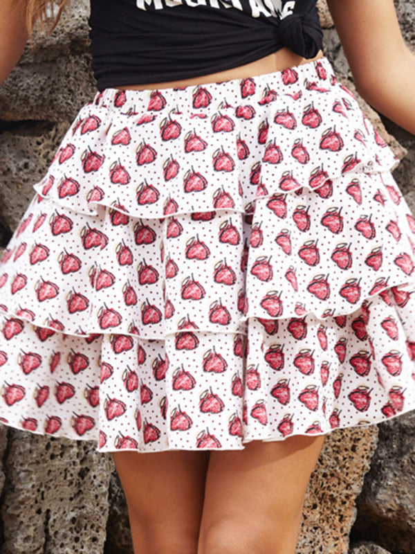 Skirt a-line skirt new elastic layer cake floral pleated skirt - Fashionpara