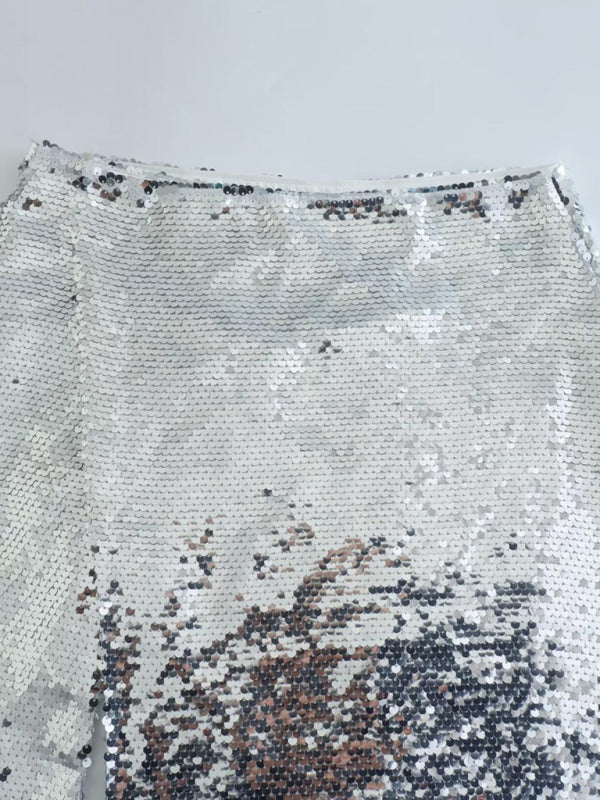 New fashion hot girl silver sequined high waist skirt with slits on both sides - Fashionpara