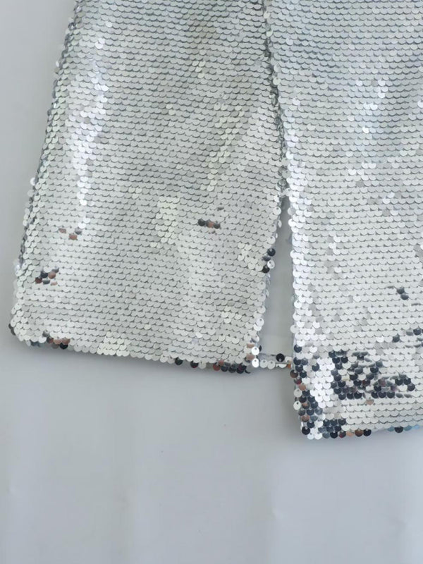 New fashion hot girl silver sequined high waist skirt with slits on both sides - Fashionpara