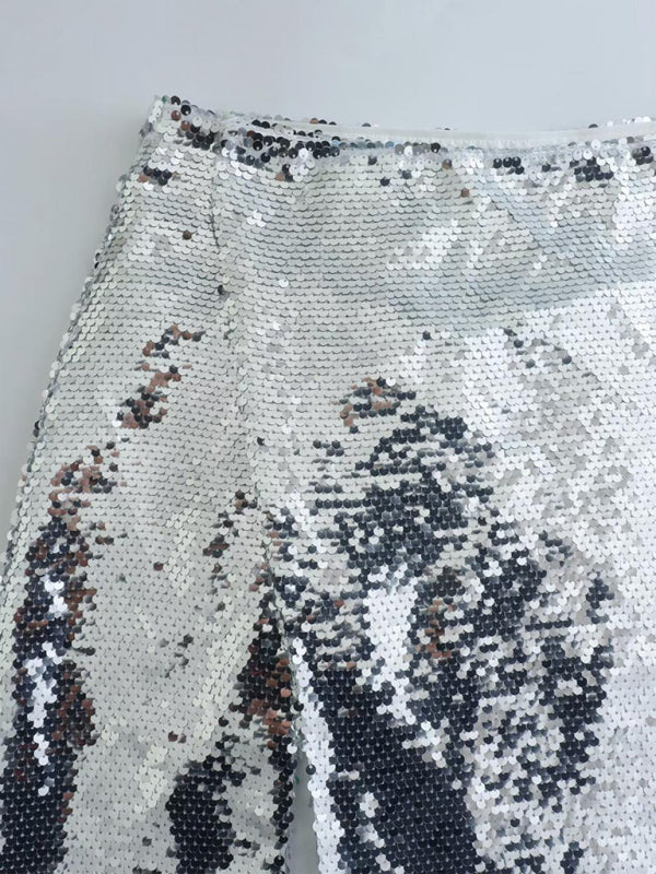 New fashion hot girl silver sequined high waist skirt with slits on both sides - Fashionpara
