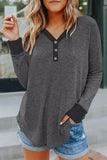 Soft Brushed V Neck Henley Top