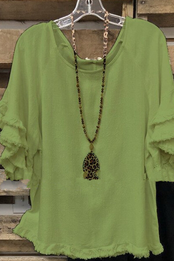Loose Plus Size Ruffle Sleeve T-Shirt Top - Fashionpara