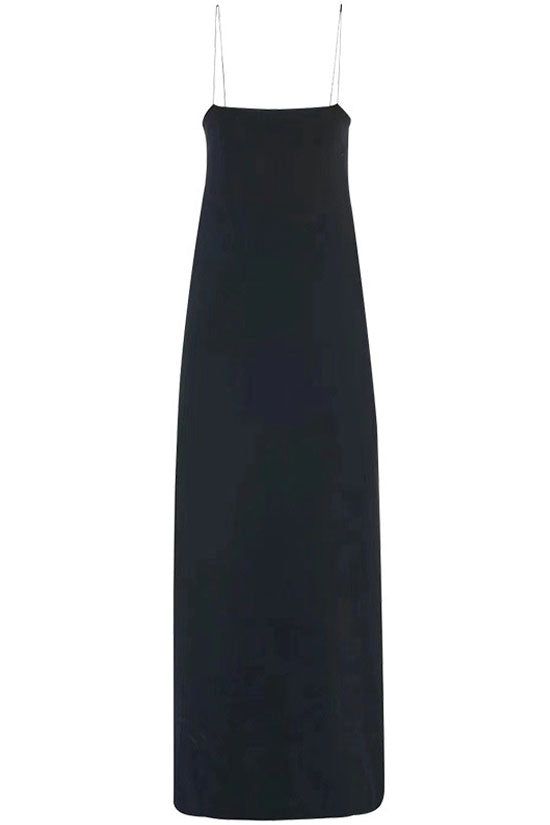 Minimalist Pocket Trim A Line Cotton Blend Summer Cami Maxi Sundress - Black - Fashionpara