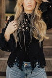 Hollow Lace Button Up Top