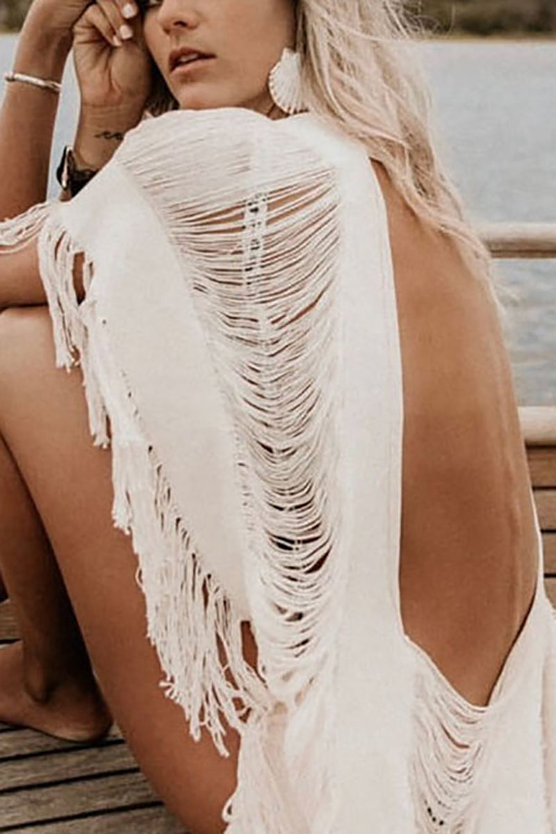 Raw Frayed Curning Cover Dress - Fashionpara