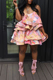 Printed plastic fishbone camisole dress