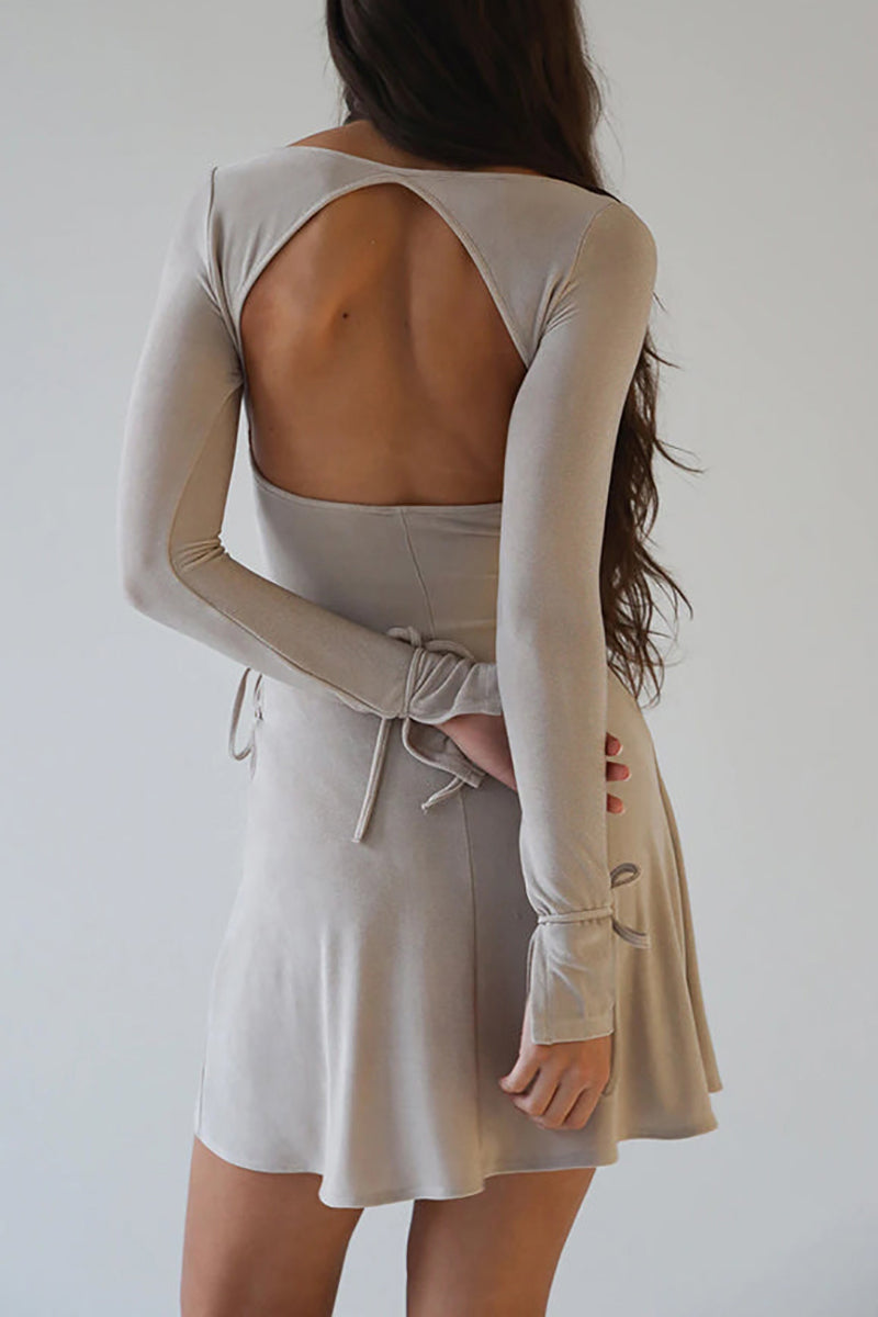 Square Neck Backless Bodysuit Wrap Dress - Fashionpara