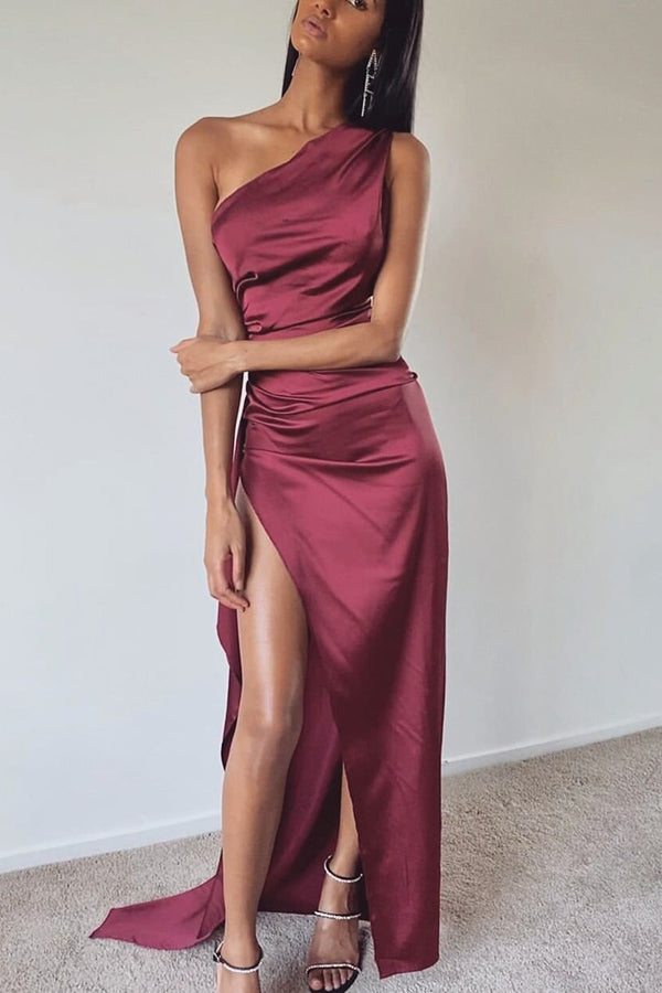 Elegance One Shoulder Slit Maxi Dress