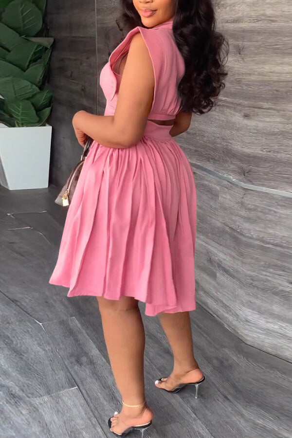 Waist Pleated Sleeveless Dress - Fashionpara