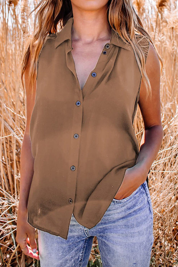 Button Down Sleeveless Blouse - Fashionpara