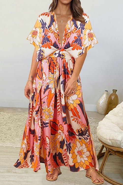 Like Palm Side Slit Bat Maxi Dress - Fashionpara